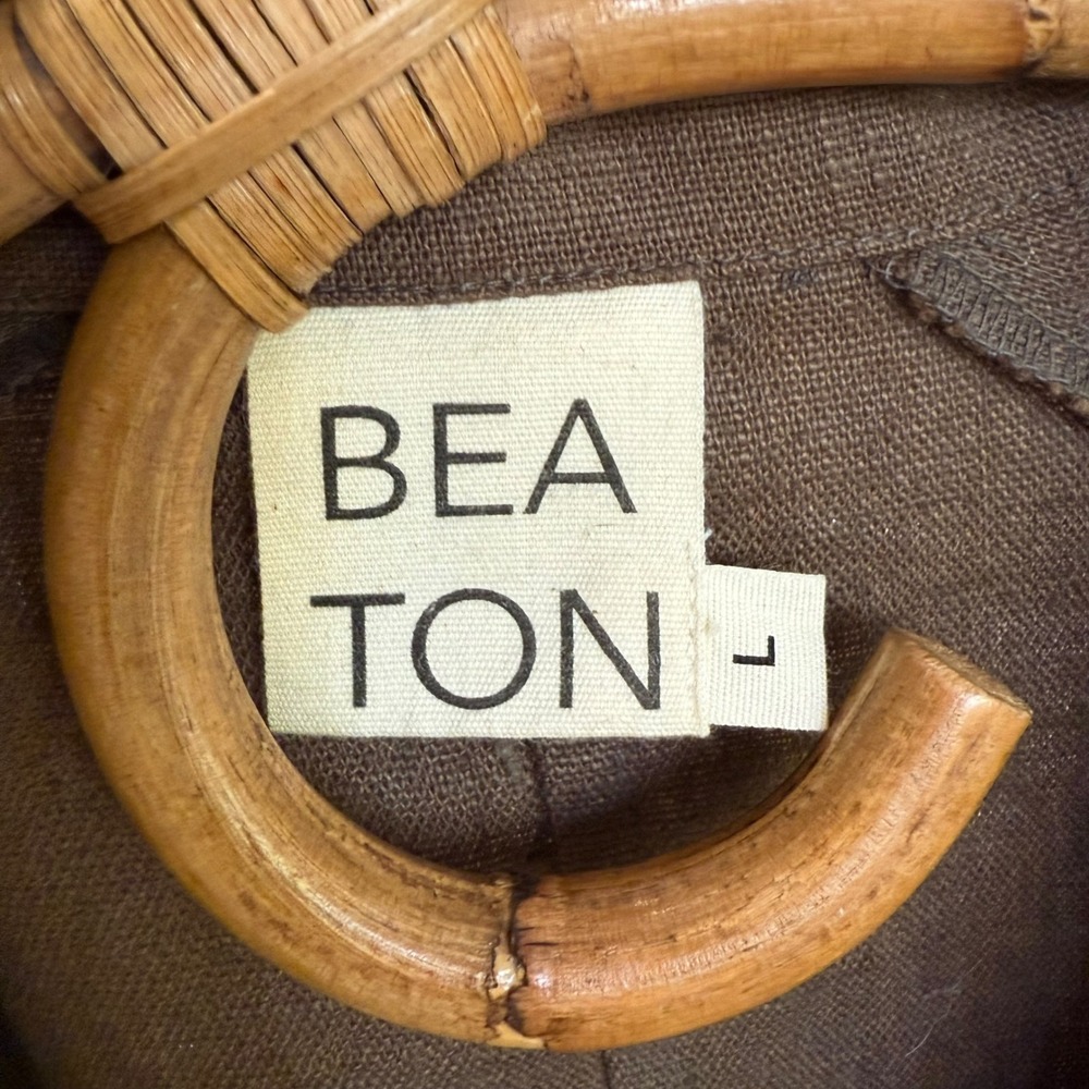 Beaton | Chore Coat Shacket Earth Brown Size L 100% Linen - Picture 8 of 11
